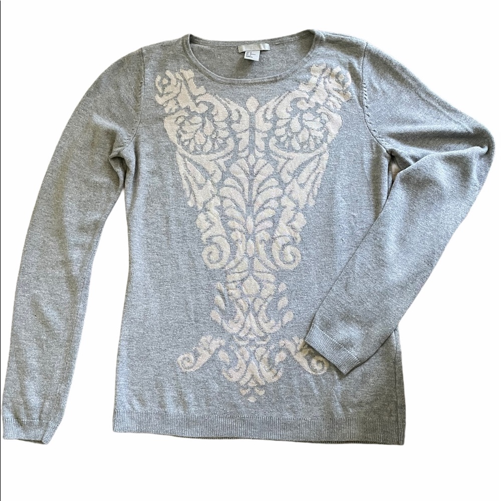 H&M Grey With Tan Printed Design Sweater